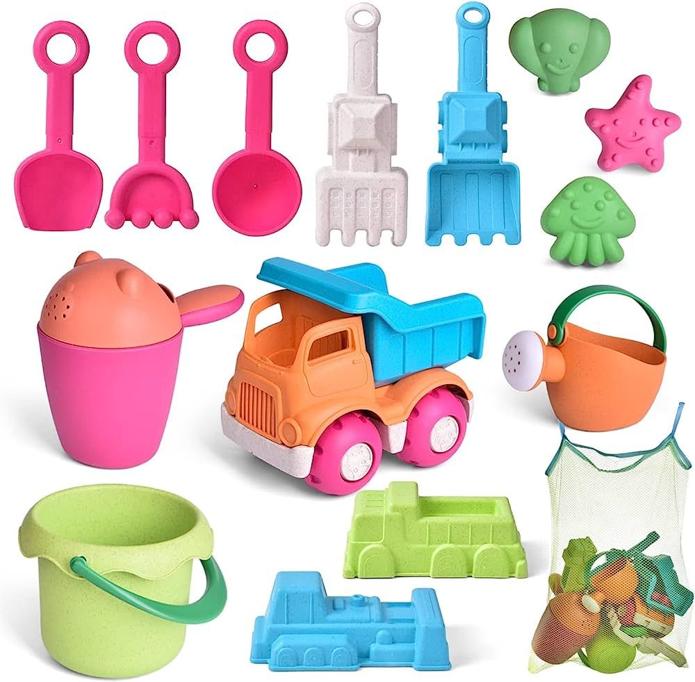 FUN LITTLE TOYS 14PCS Beach Sand Toys Set, Sandbox Toys for Toddlers 1-3, Beach Bucket, Beach Sho... | Amazon (US)