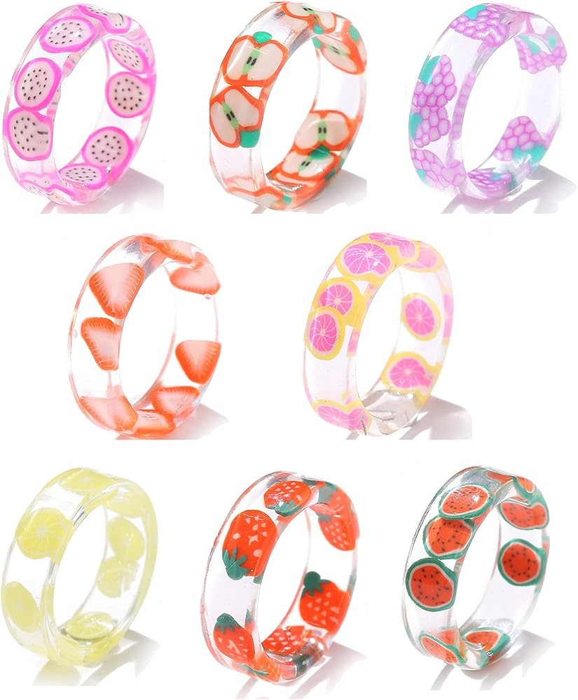 SWERTY Resin Rings Acrylic Cute Rings Set, Colorful Rings Knuckle Transparent Stacking Rings Aest... | Amazon (US)