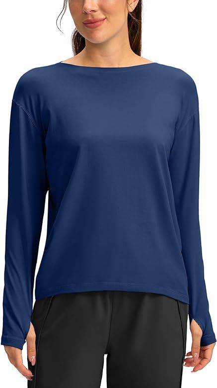 Soothfeel Long Sleeve Workout Shirts for Women Loose Fit Yoga Running Athletic Shirts Cotton Active Tops with Thumb Hole | Amazon (US)