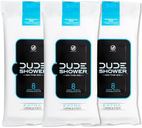 DUDE Wipes - On-The-Go Shower Wipes - 3 Pack, 24 Count - Unscented Extra-Large - Vitamin E & Aloe | Amazon (US)