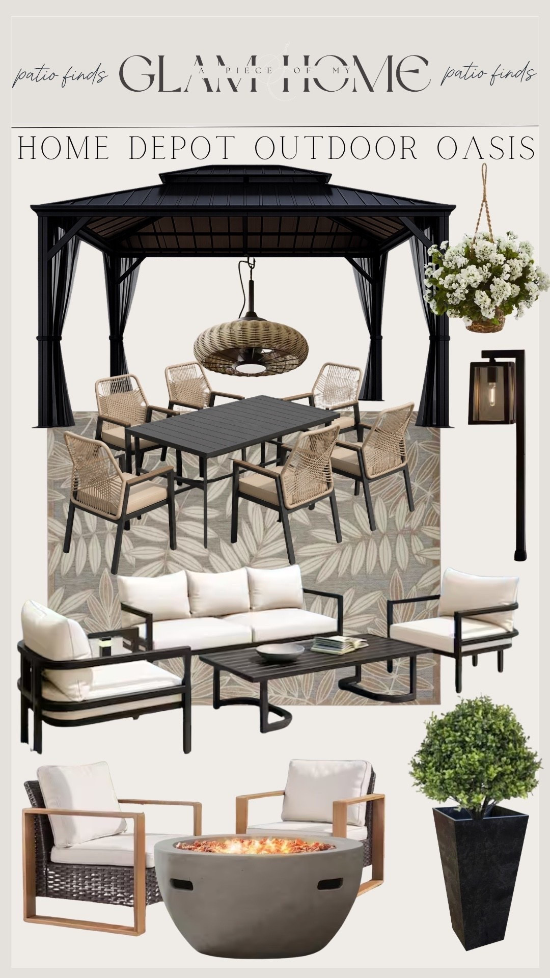 Home Depot outdoor oasis, outdoor living, patio decor, backyard inspiration, outdoor furniture, patio makeover, backyard oasis, outdoor styling, garden decor, outdoor seating, fire pit area, string lights, outdoor rug, patio essentials, backyard design, cozy outdoor space, modern outdoor living, farmhouse patio, organic modern outdoor, outdoor entertaining, summer backyard, outdoor dining, landscaping ideas, home improvement, DIY patio, outdoor refresh, affordable outdoor decor, Home Depot finds, outdoor accessories, neutral outdoor decor, curated outdoor space, stylish patio, backyard setup, relaxing outdoor space, outdoor vibes
