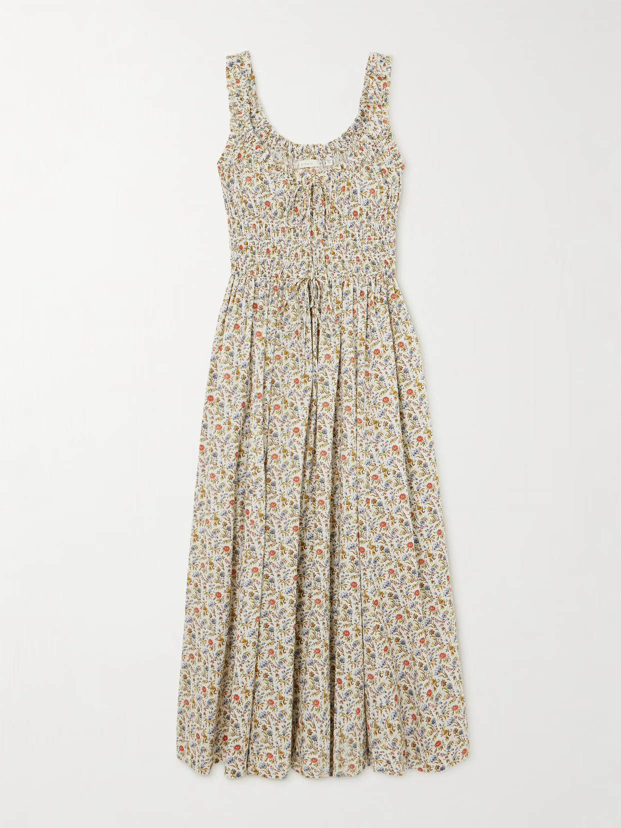 DÔEN - Emmaretta Shirred Floral-print Cotton-voile Midi Dress - Multi | NET-A-PORTER (US)