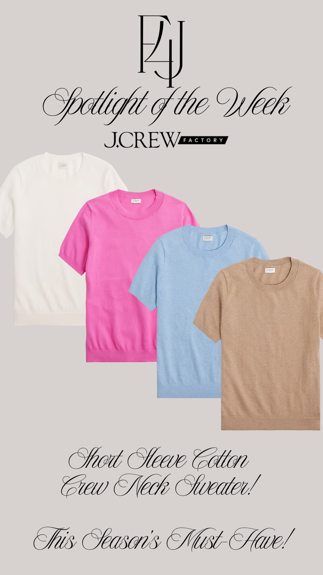 This short sleeve cotton crew neck sweater will be your absolute go-to this season! With a handful of colors to choose from, you may simply need to get one of each! Currently on sale with an additional 15% off using code "Family15" when you sign-up.

Fit4Janine, J.Crew Factory, Spring Sweaters 

 #LTKSaleAlert #LTKFindsUnder50 #LTKStyleTip