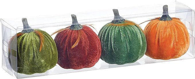 Set of 4 Small Velvet Pumpkins, Orange, Green, Burgundy and Teal | Amazon (US)