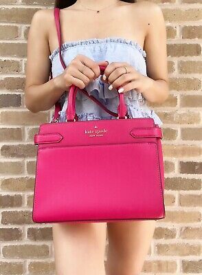 Kate Spade Staci Medium Satchel Crossbody Pink Ruby Saffiano | eBay US