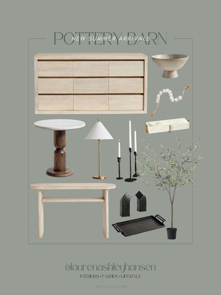 Pottery Barn new arrivals and summer favorites! How beautiful are these white oak furniture pieces, and this Ava side table is so pretty! We have the floor lamp version of this table lamp and love it! 

#LTKStyleTip #LTKHome