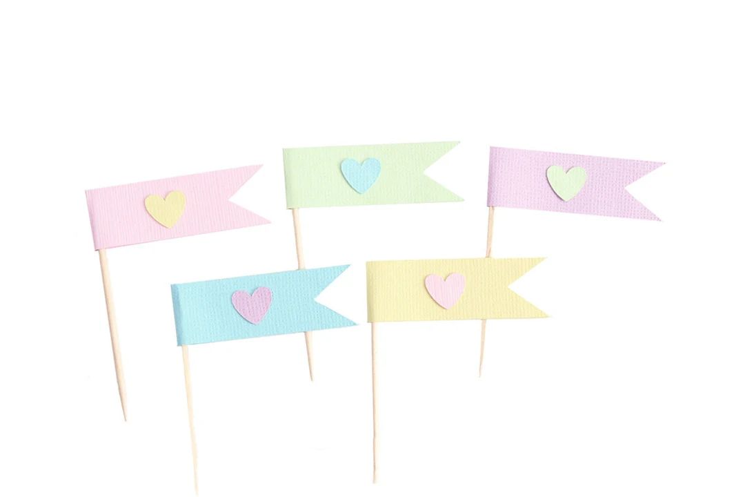 Pastel Heart Flag Cupcake Toppers  Pastel Rainbow Heart - Etsy | Etsy (US)