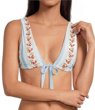Gianni Bini x Cyd Morris Lou Dainty Floral Stripe Tie Front Triangle Swim Top & Remy Dainty Flora... | Dillard's