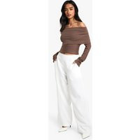 Womens Petite Clean Waistband Tailored Trouser - White - 4 | boohoo (US & Canada)