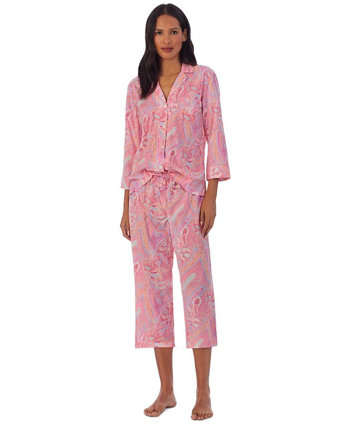 Lauren Ralph Lauren 3/4-Sleeve Notch Collar and Capri Pants Pajama Set & Reviews - All Pajamas, R... | Macys (US)