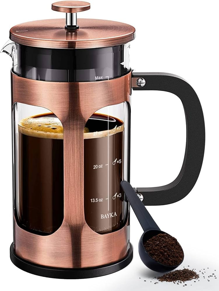 BAYKA French Press Coffee Maker, Glass Classic Copper 304 Stainless Steel Coffee Press, Cold Brew... | Amazon (US)
