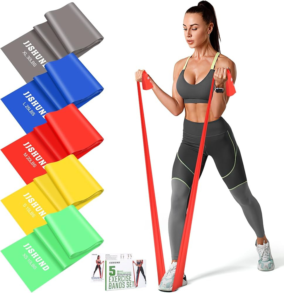 Resistance Bands Set, 5 Pcs Exercise Bands Elastic Stretch Bands for Yoga Pilates Fitness Stretch... | Amazon (US)