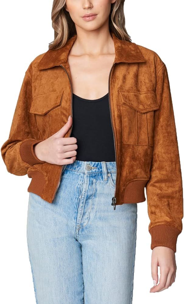 [BLANKNYC] Womens Womens Faux Suede Bomber Jacket, Comfortable Coat, Stylish Windbreaker | Amazon (US)