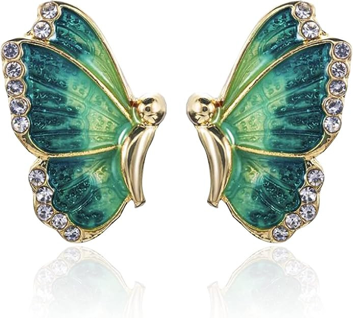 Unique Hypoallergenic Enamel Multicolor Monarch Butterfly Stud Earrings Tiny Cute Crystal Insect ... | Amazon (US)