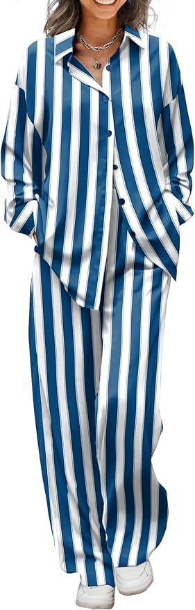 Ekouaer Womens 2 Piece Silk Satin Pajama Set Long Sleeve Lounge Sets Button Down Shirts and Pants... | Amazon (US)