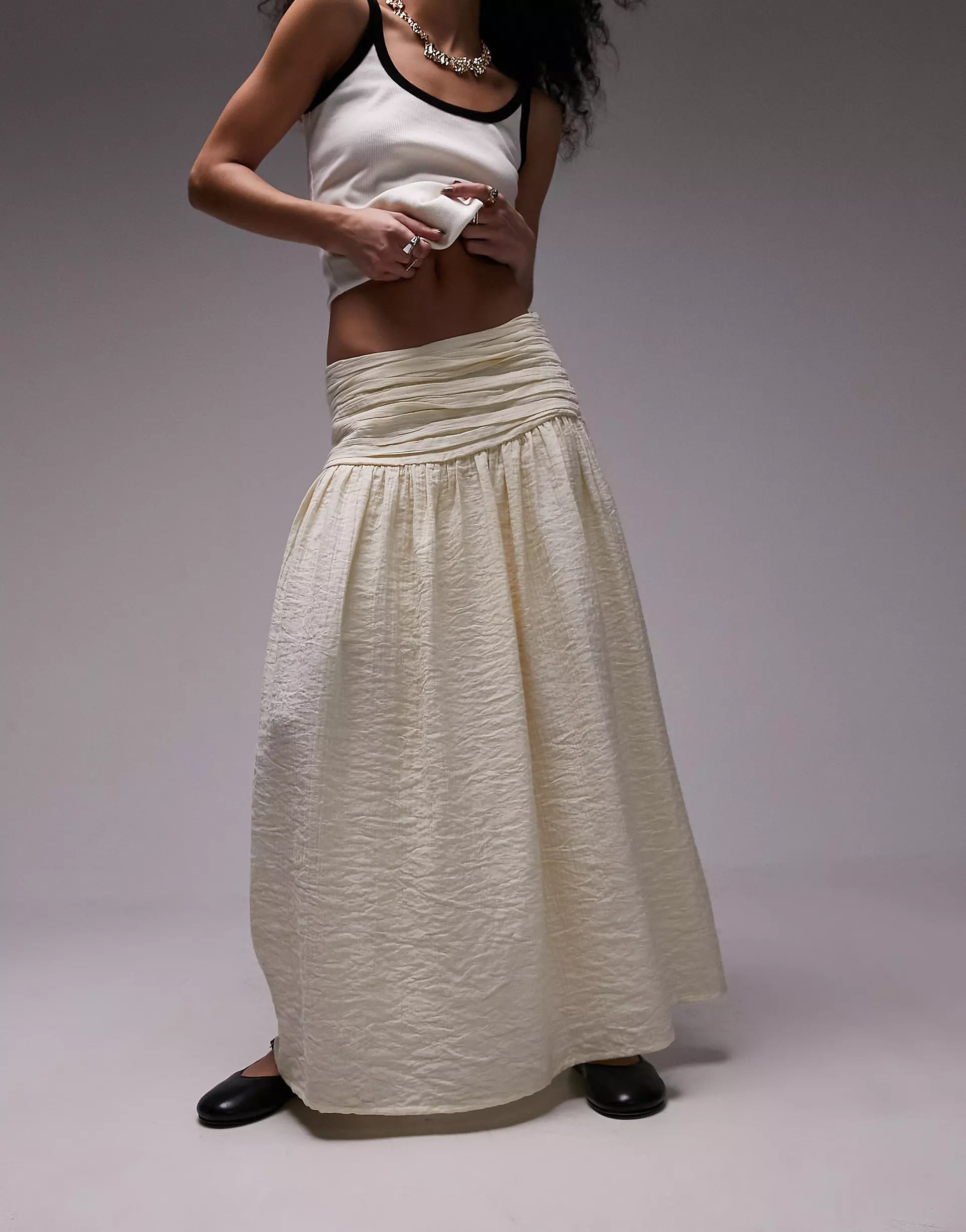 Topshop ruch waistband full hem maxi skirt in buttermilk | ASOS (Global)