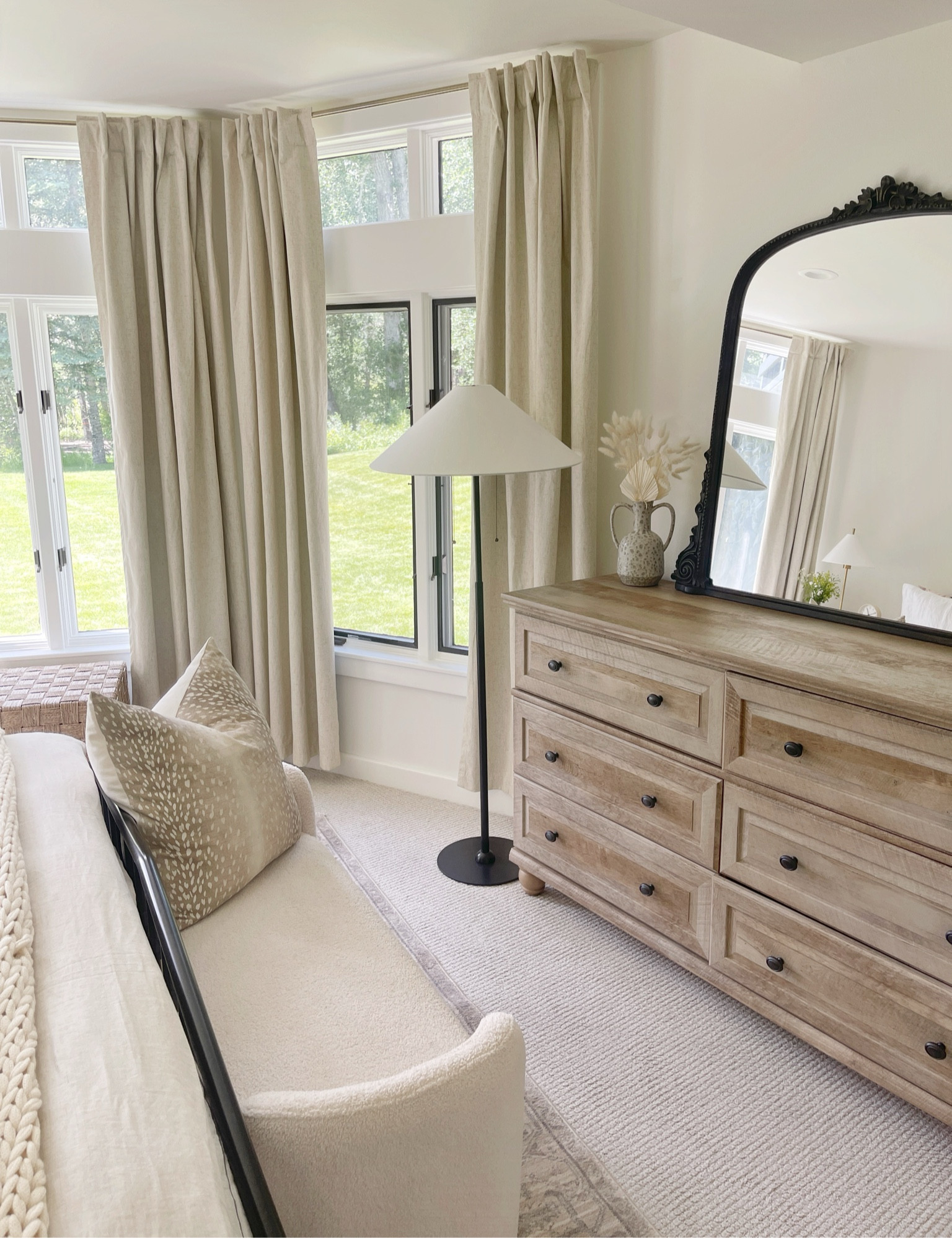 HOME \ new Amazon curtains and rods! Style top - steam them!!

Guest bedroom
Walmart dresser
Bench Target 
Mirror 

#LTKFindsUnder100 #LTKHome #LTKFindsUnder50