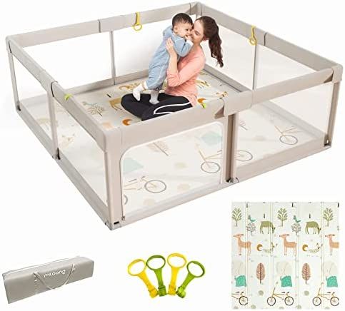 Amazon.com : Mloong Baby Playpen with Mat, 59x59 Inches Extra Large Playpen for Babies and Toddle... | Amazon (US)