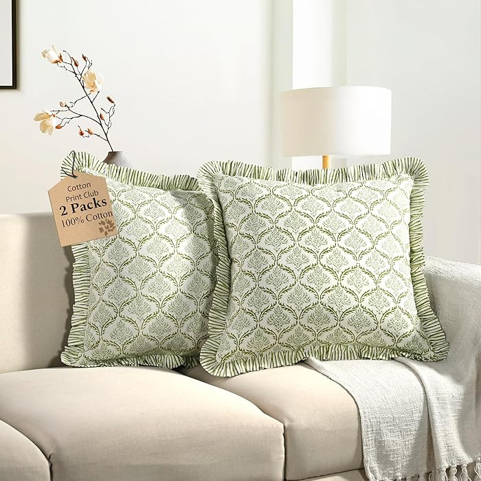 CPC Fern Regal Hand Block Print 100% Cotton Ruffle Throw Pillow Cover 20x20 inch with Hidden Zipp... | Amazon (US)