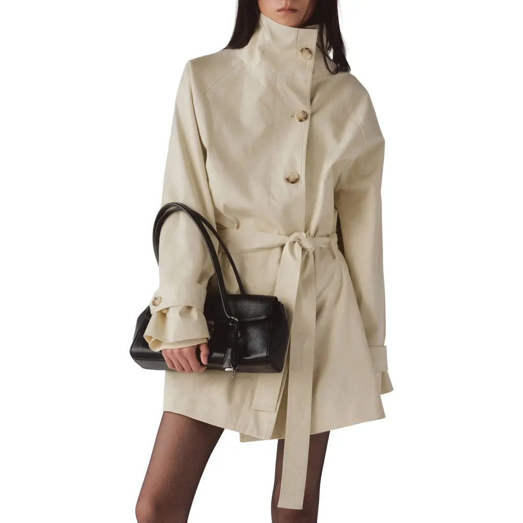 MANGO Funnel Neck Belted Trench Coat in Ecru at Nordstrom, Size Large | Nordstrom