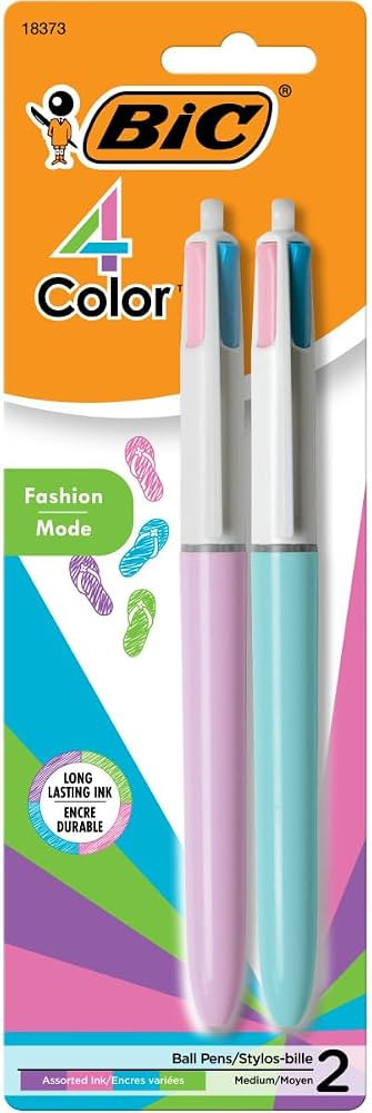 BIC 4-Color Fashion Ballpoint Pens (AMP21-AST), Medium Point (1.0mm), Assorted Fashion Ink Colors... | Amazon (US)