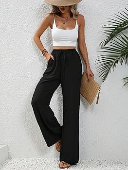 GUOLEZEEV Women Wide Leg Pants High Waisted Beach Pants Long Culottes Trendy Flowy Pants with Poc... | Amazon (US)