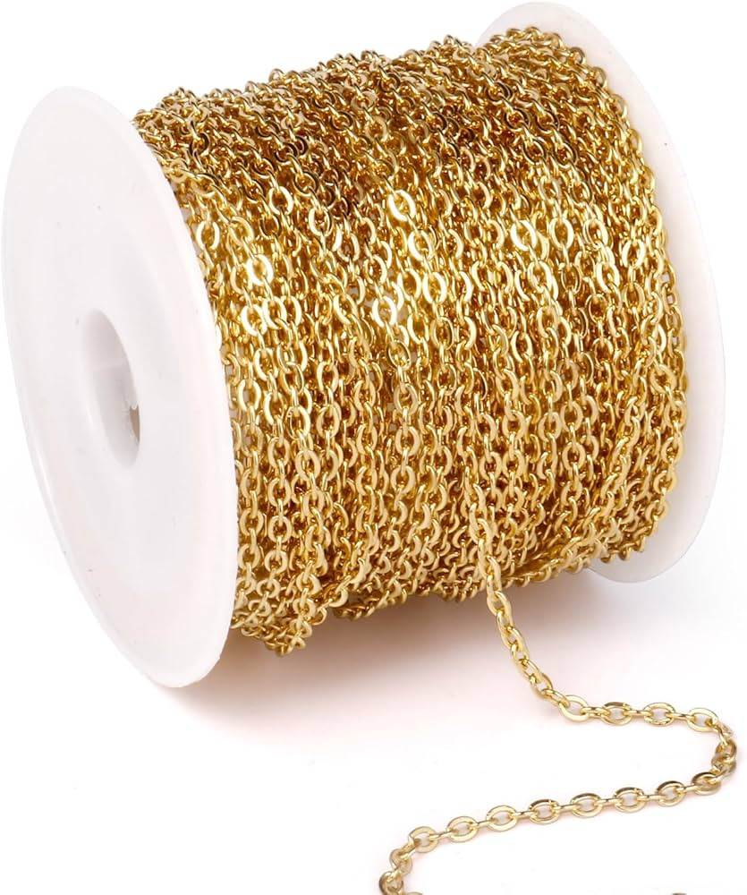 33 Feet 18K Gold PVD Plated Stainless Steel Cable Chain Bulk, 2mm 304 Stainless Steel Flat Cable ... | Amazon (US)