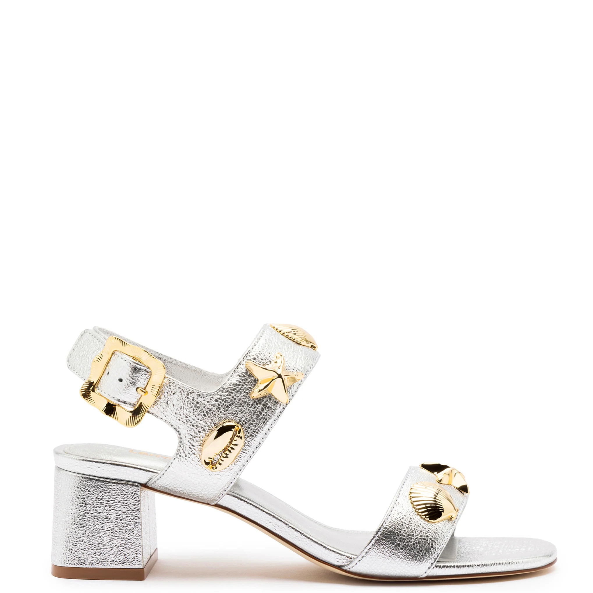 Madison Block In Silver Metallic Leather | Larroude