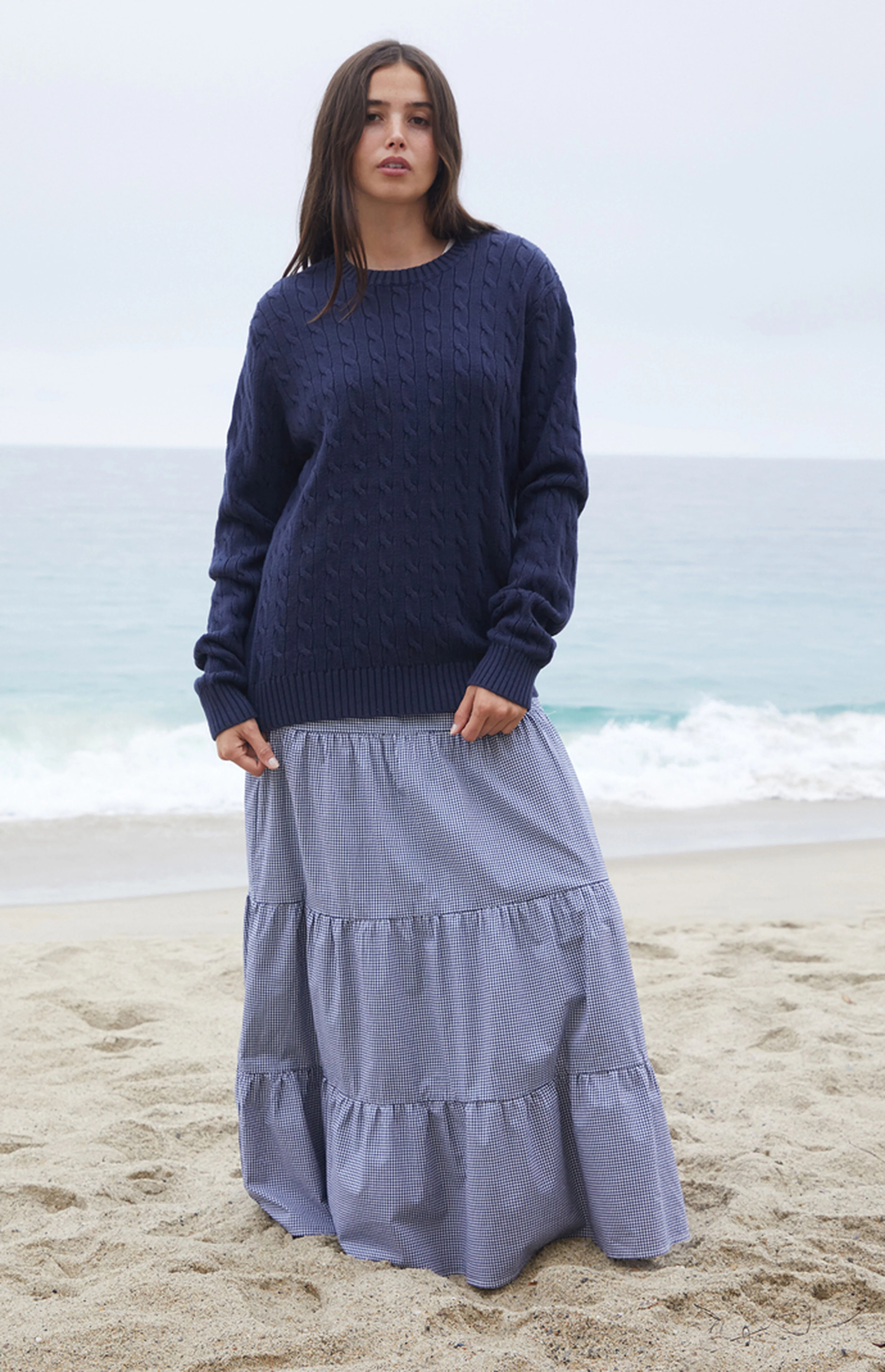 Navy Cable Knit Sweater | PacSun