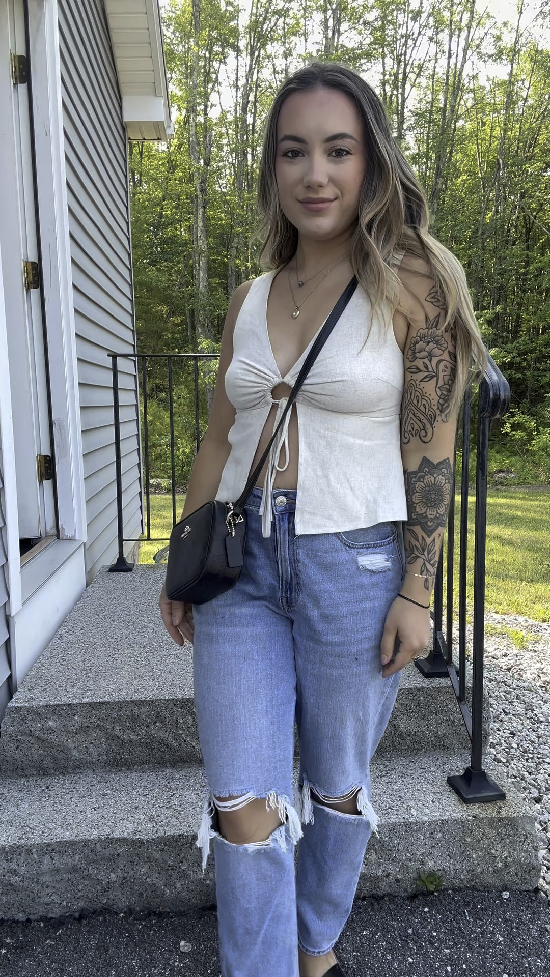 Summer linen top with tie! Ripped jeans paired with sandals for a casual work outfit!

#LTKU #LTKStyleTip #LTKSummerSales