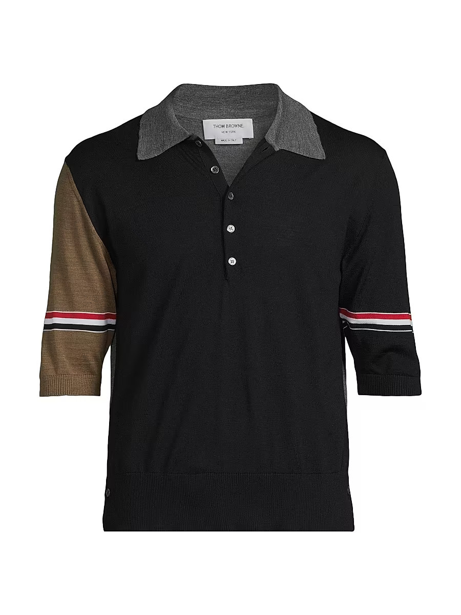 Men's Fun Mix 4-Bar Wool Jersey Polo Shirt - Navy Grey Brown - Size Medium | Saks Fifth Avenue
