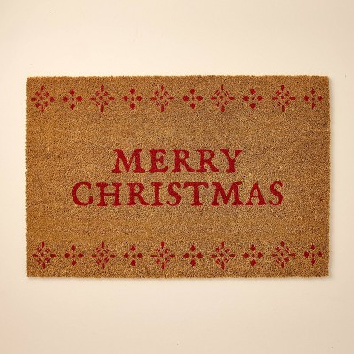 Merry Christmas Fair Isle Coir Doormat Tan/Red - Hearth & Hand™ with Magnolia | Target