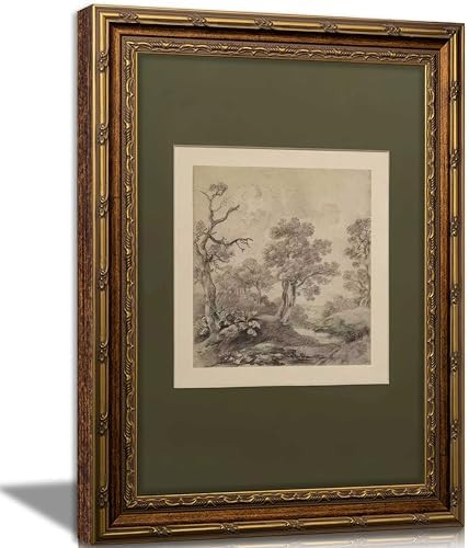 Vintage Gold Framed Wall Art Tree Forest Landscape Painting Canvas Prints Green Gray Tree Natural... | Amazon (US)