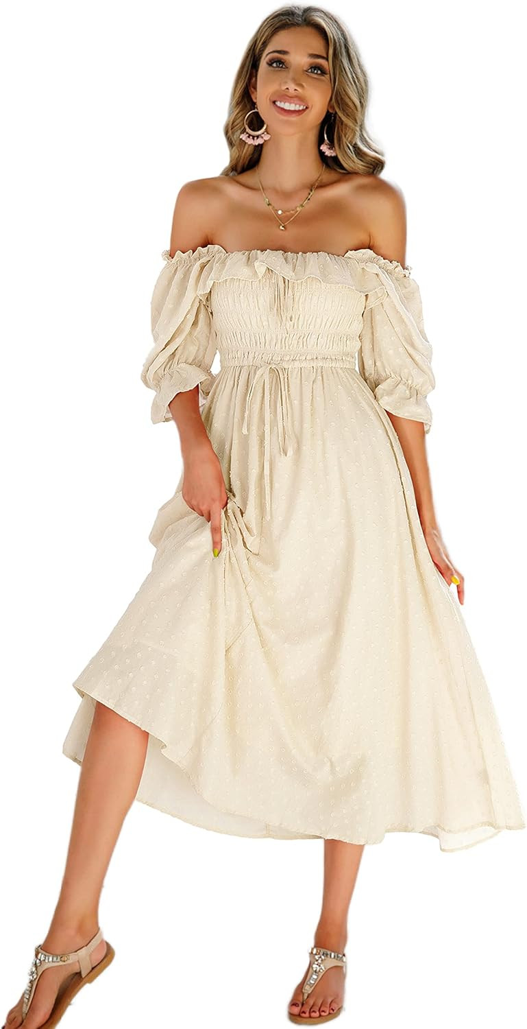 R.Vivimos Women Summer Half Sleeve Cotton Ruffled Vintage Elegant Backless A Line Flowy Long Dres... | Amazon (US)