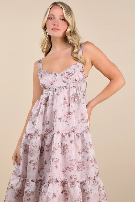 Marvelously Darling Mauve Floral Tiered Backless Midi Dress | Lulus