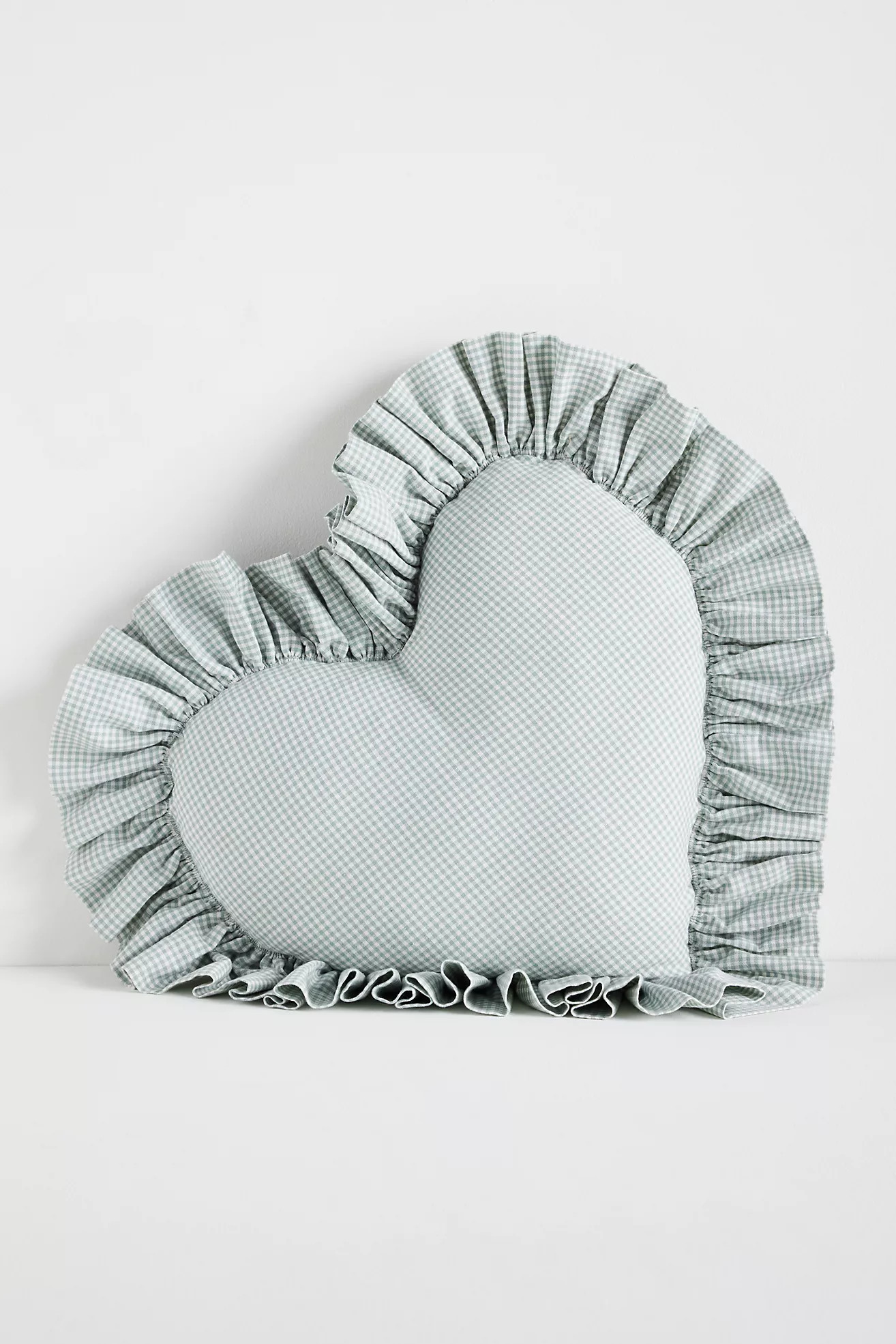 Gingham Cotton Ruffle Heart Pillow | Anthropologie (US)