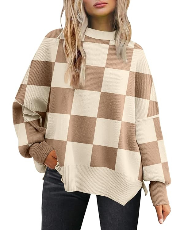 LILLUSORY Women's Oversized Batwing Sweaters 2024 Fall Outfits Crewneck Ribbed Knit Side Slit Tre... | Amazon (US)