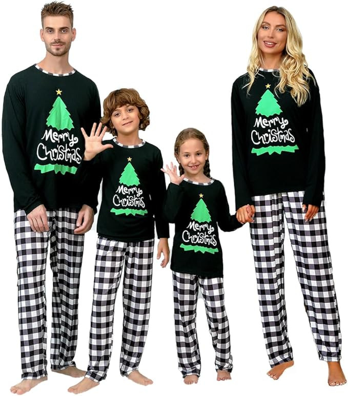 VNVNE Family Matching Christmas Pajamas Sets,Holiday Casual Xmas PJs Set Classic Long Sleeved wit... | Amazon (US)