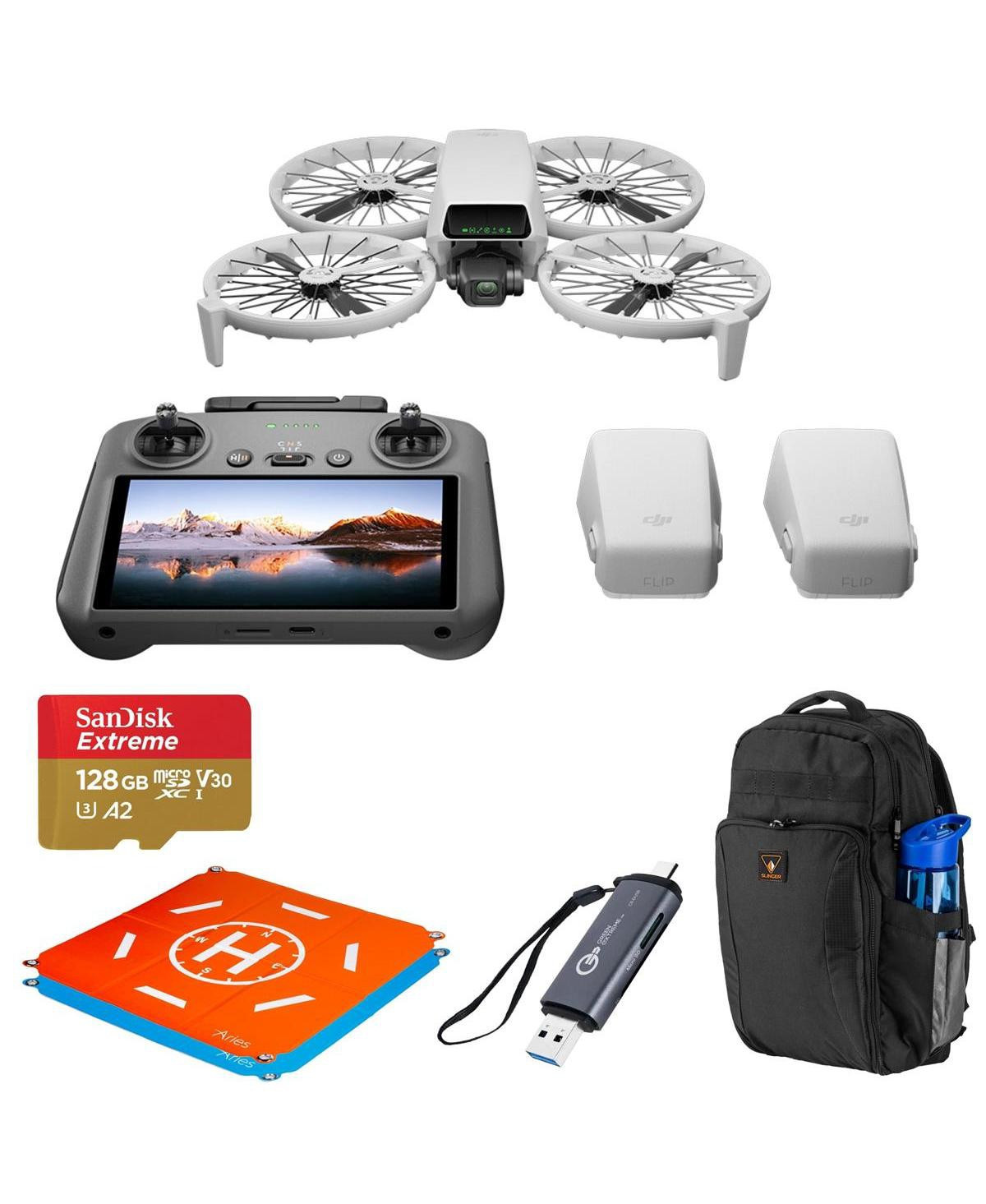 Dji Flip Drone Fly More Combo with Rc 2 Remote Controller, Bundle with 128GB Memory Card, Backpack. Card Reader and Landing Pad - White | Macy's