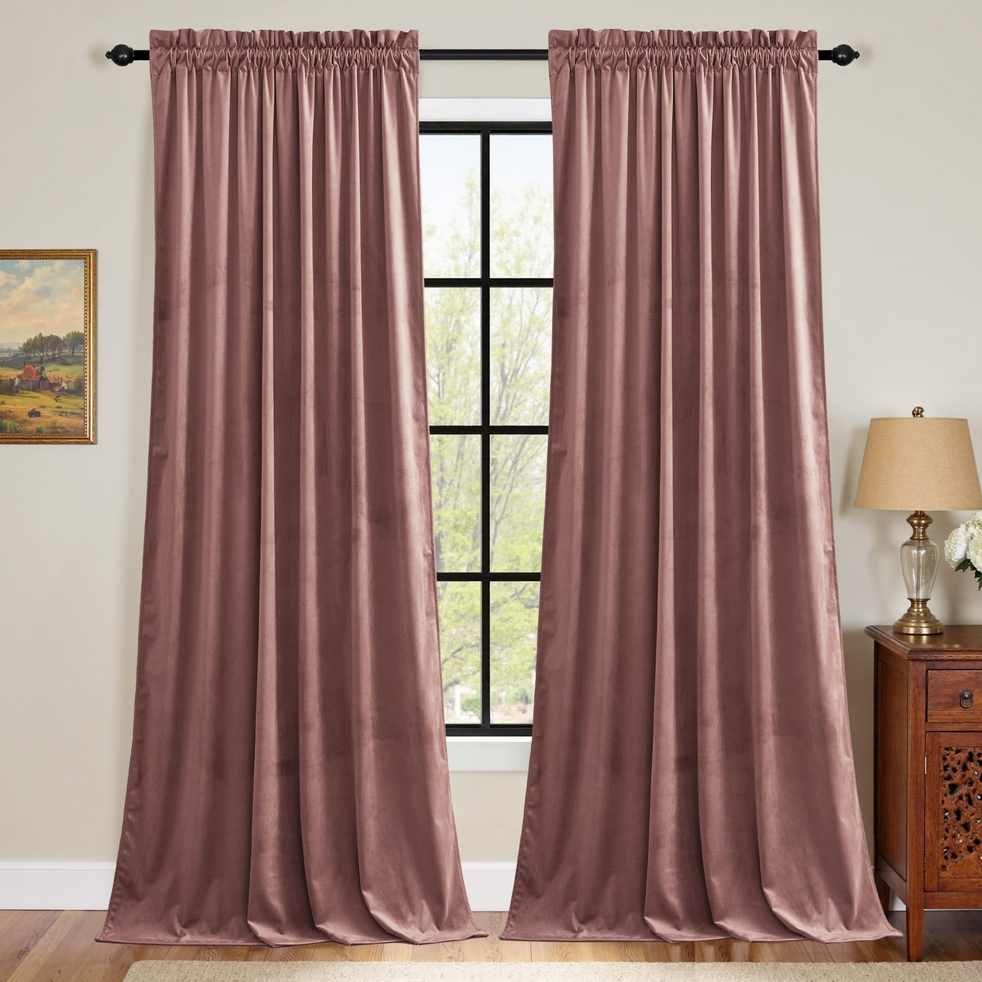 StangH Dusty Rose Pink Velvet Curtains 84 Inches, Super Soft Light Dimming Drapes for Nursery Gir... | Amazon (US)