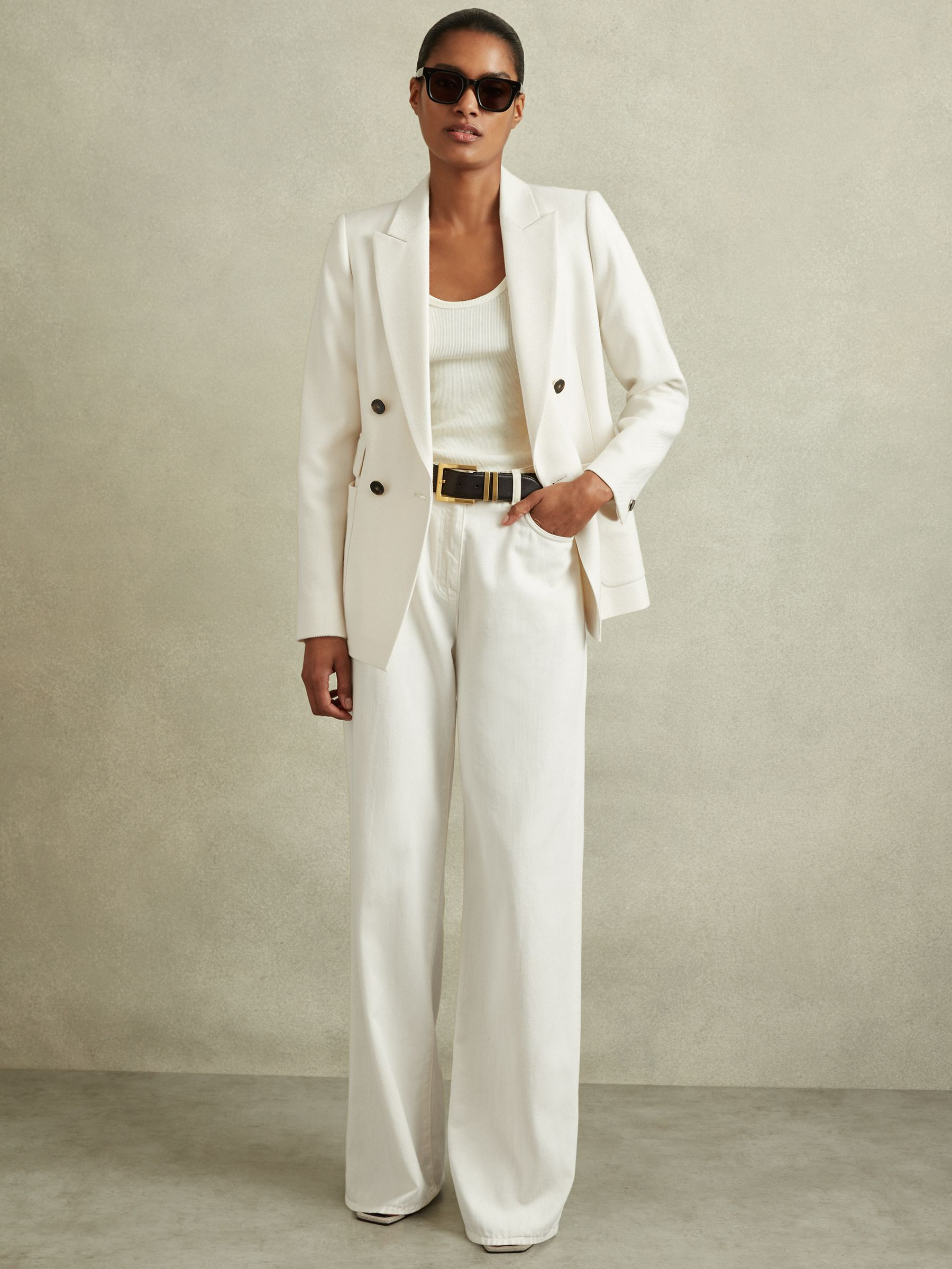 Reiss Double Breasted Twill Blazer in White - REISS | Reiss UK