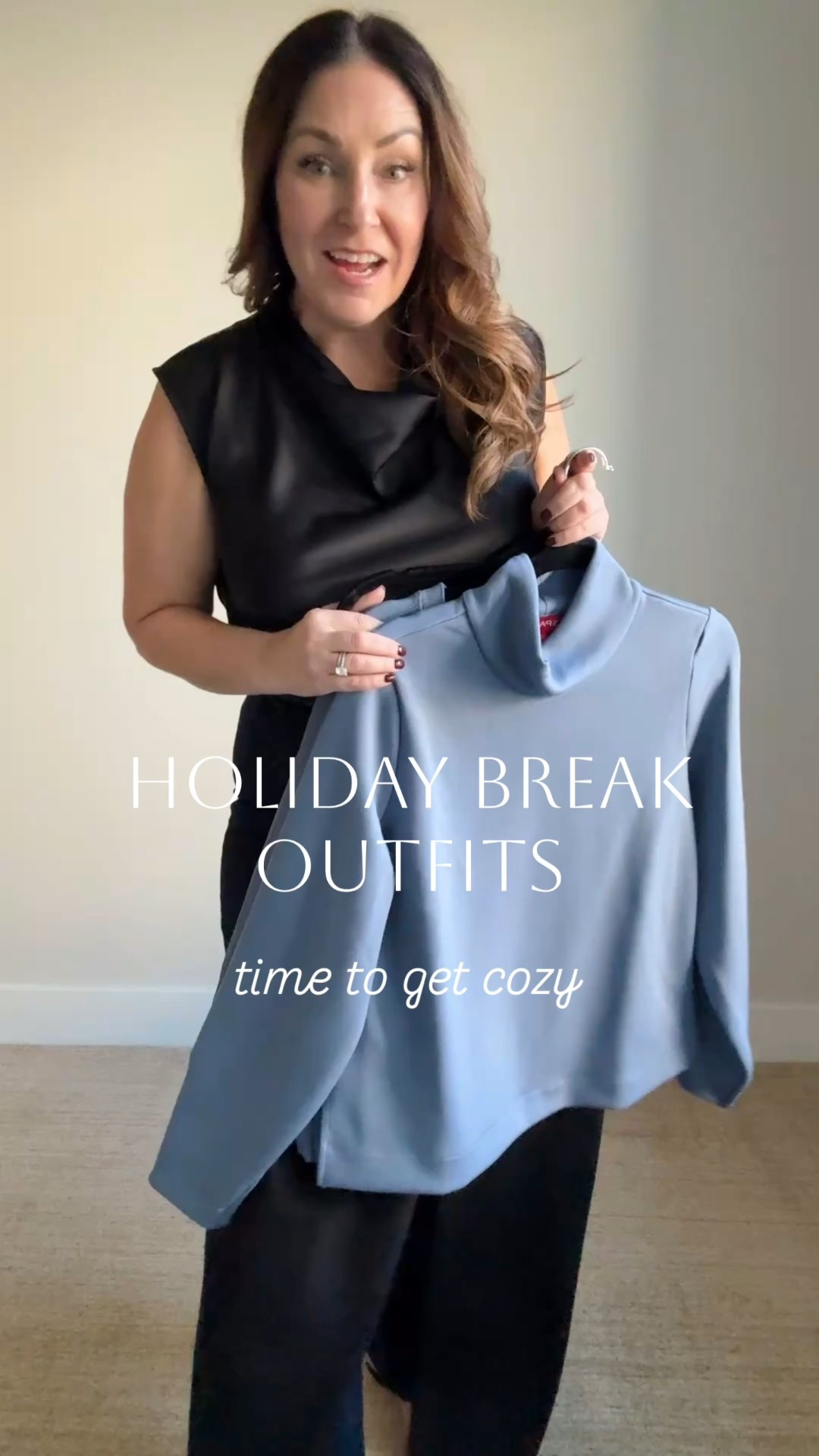Comfy outfits for holiday break! I'm so ready for a couple weeks of staying in, watching movies, playing games and spending time with family. 

These @spanx AirEssentials pieces are the prefect mix of casual comfy that I can lounge in but also be company ready. 

Wearing XL Petite in pants (size up) and large in tops.  Code RYANNEXSPANX takes 10% off for new customers. 

#LTKMidsize #LTKHoliday #LTKOver40