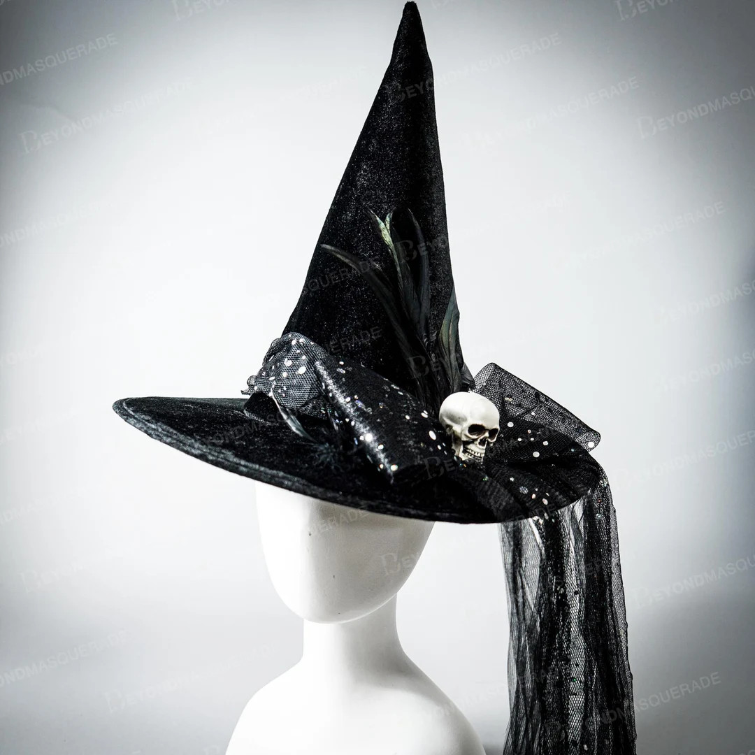 Witch Hat Black Tall Hat Halloween Decor Headpiece Witchcraft - Etsy | Etsy (US)