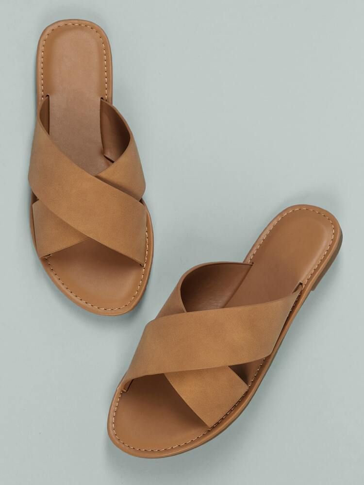 Open Toe Cross Band Slide Sandals | SHEIN