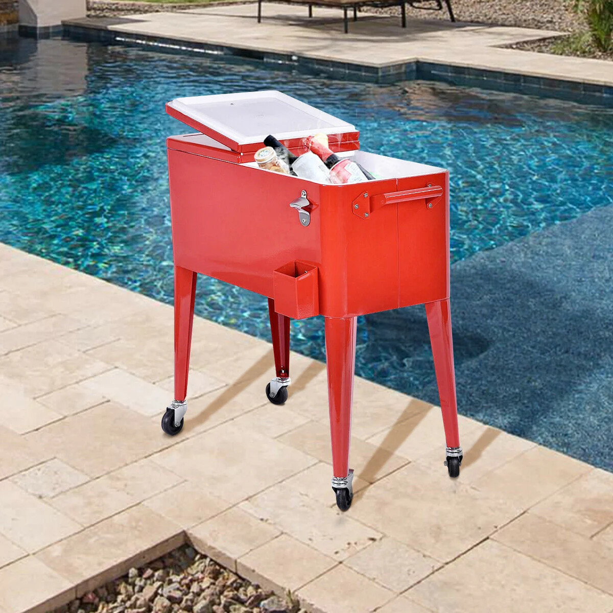 Costway 80 Quarts Serving Station / Cart Cooler with wheels in Red | Wayfair North America