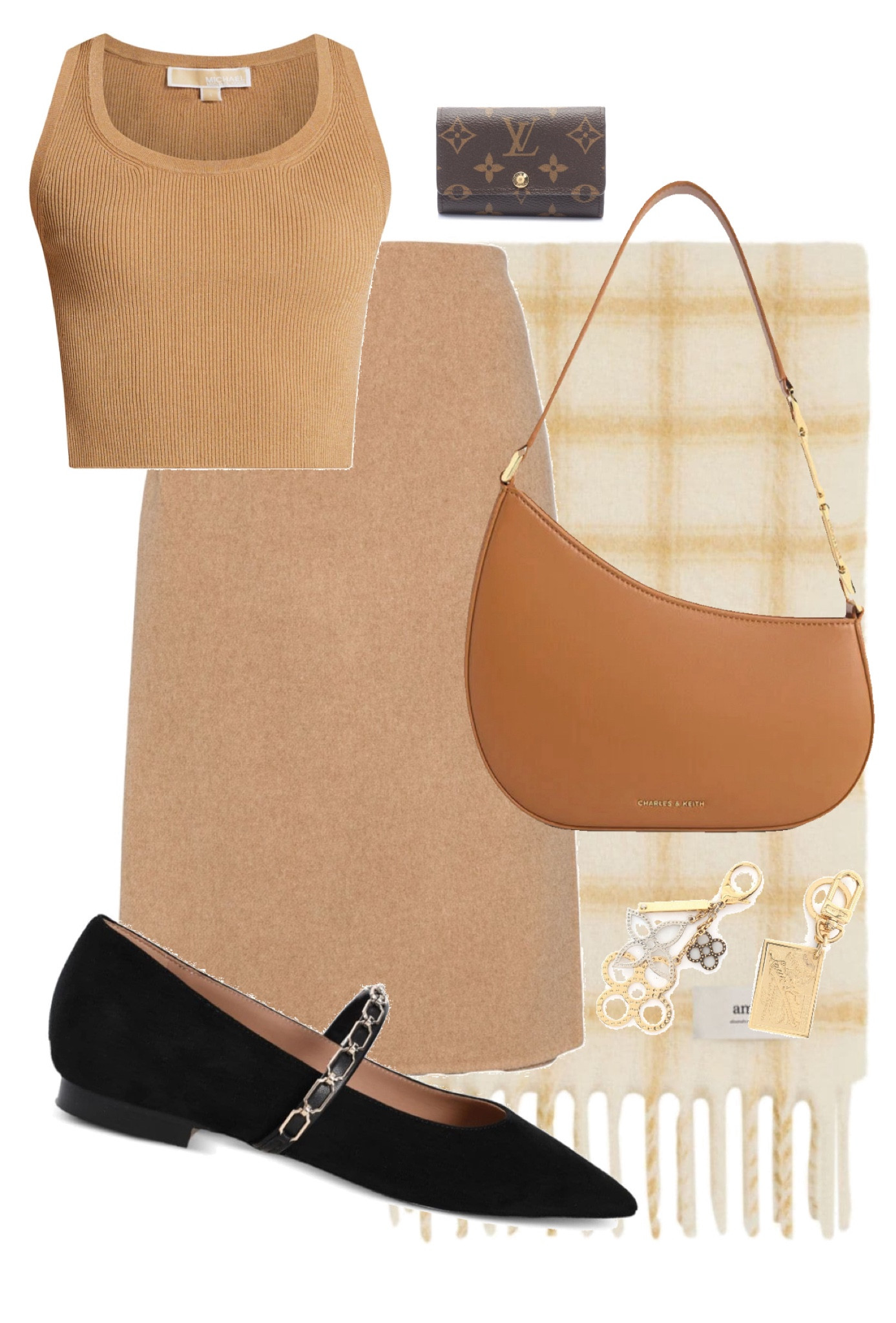 a neutral toned outfit of the day 

outfit details:
ribbed vest top from michael kors
wrapped skirt from system 
checkered scarf from ami paris 
ballerina flats from malone souliers 
bag from charles & keith 
accessories and wallet are pre-owned louis vuitton 

everything except the bag can be shopped on the farfetch website 🤎

🏷️ neutral toned outfit of the day for autumn, outfit styling, high end luxury outfit 

#LTKeurope #LTKluxury #LTKuk