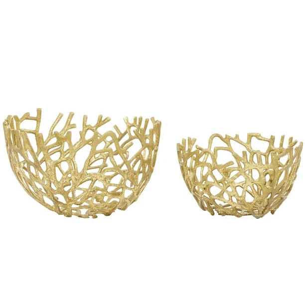 DecMode 14", 12"W Aluminum Coastal Decorative Bowl, Gold, 2 - Pieces - Walmart.com | Walmart (US)