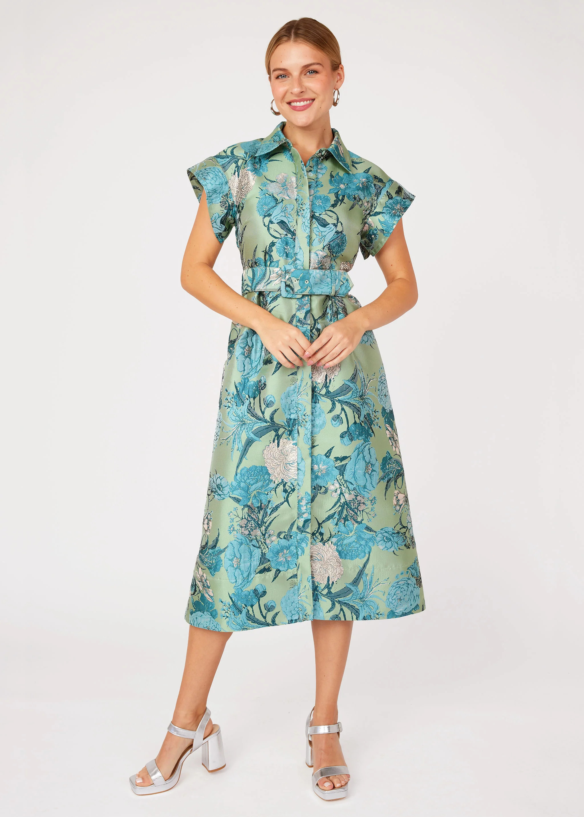 Harper Dress Sage Mum Jacquard | Abbey Glass