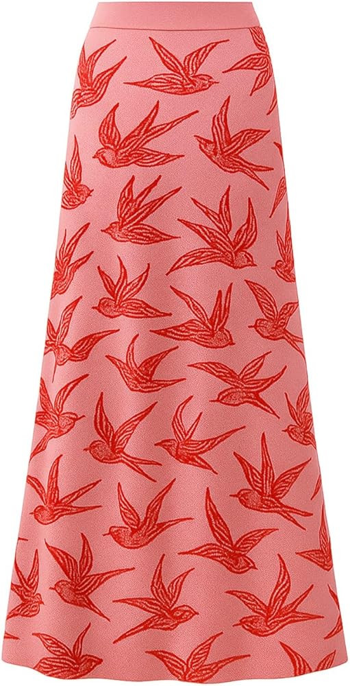 OXKnit Knittd Midi Skirts for Women, 1960s Mod Style Casual Retro Birds Pattern High Waist A Line... | Amazon (US)