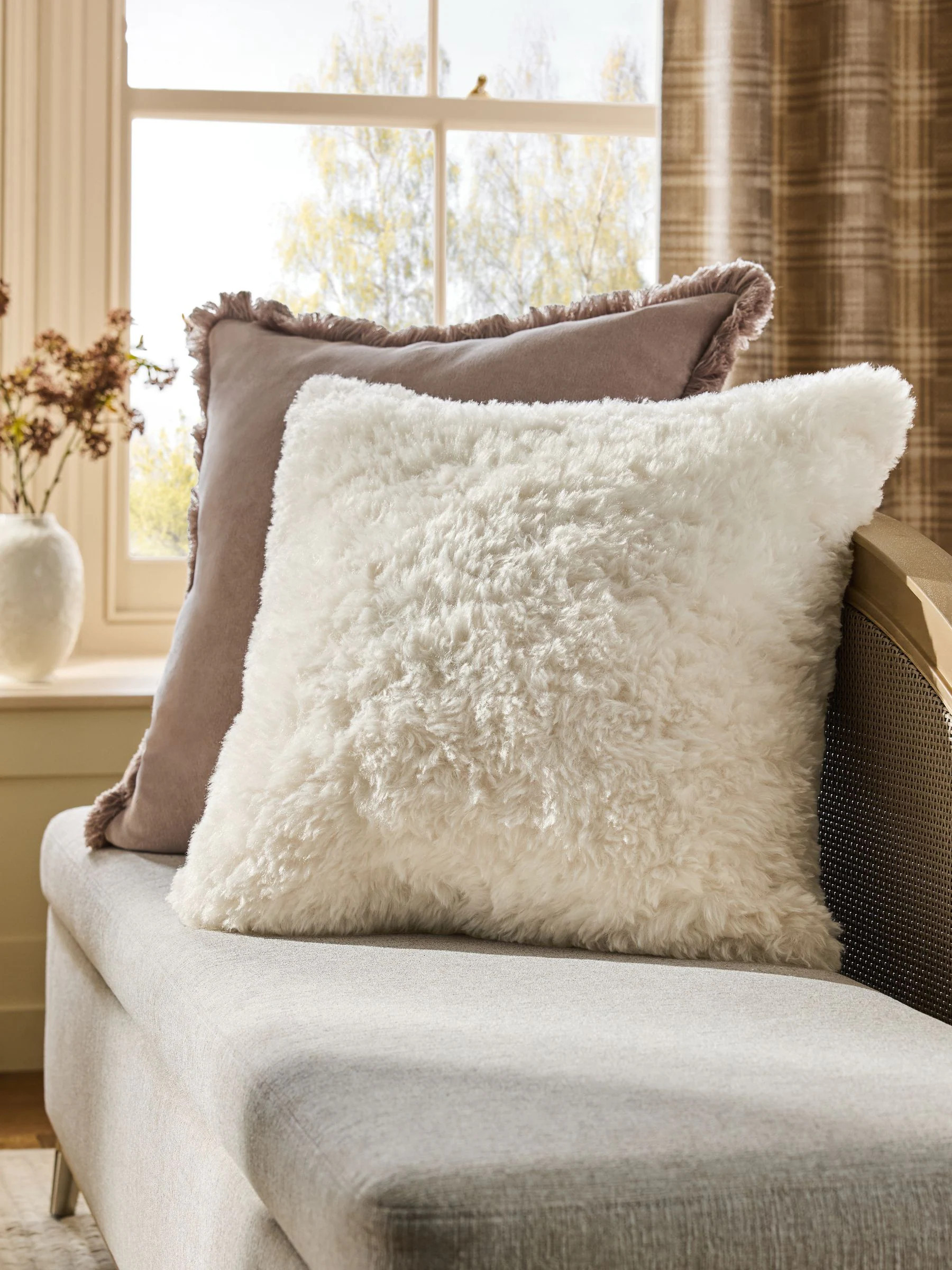 Next Ivory Faux Fur 50 x 50cm Shearling Cushion | Next US
